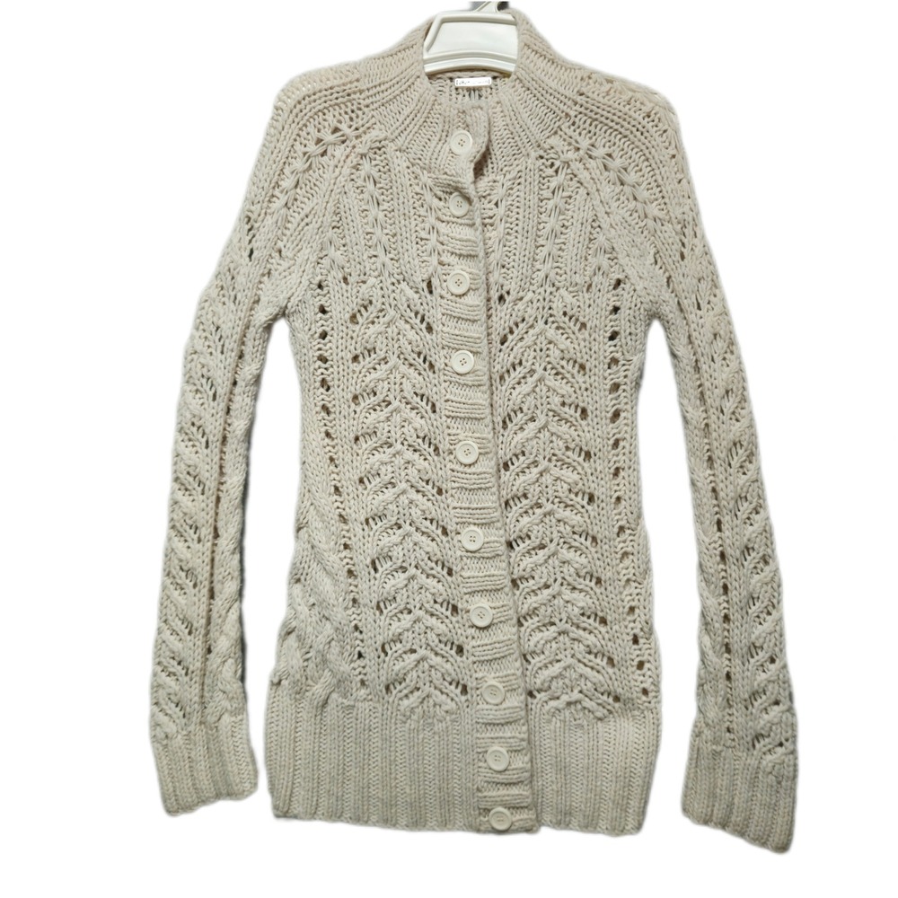 BB DAKOTA Cardigan Womens Small Beige Cable Knit Wool‎ Blend Button Sweater Cozy